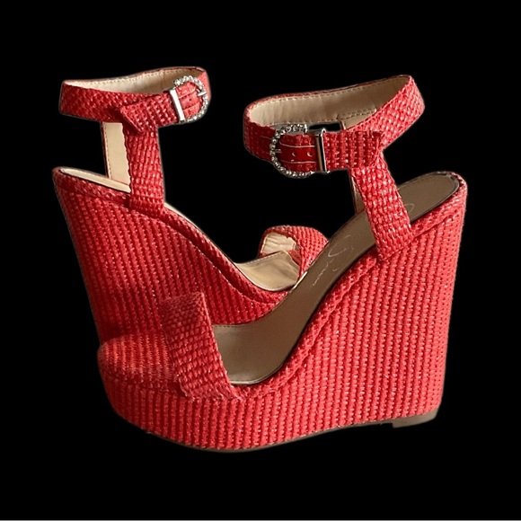 Jessica Simpson Shoes - 💖 Jessica Simpson Coral Raffia Platform Wedge Sandals 💖